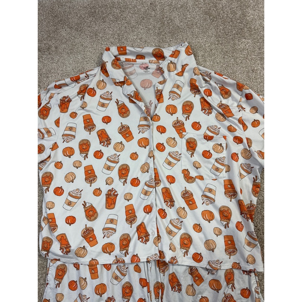 Celebrate Pumpkin Spice Latte Pajama Set XL Short Sleeve Button Down Shorts PJs - Picture 3 of 5